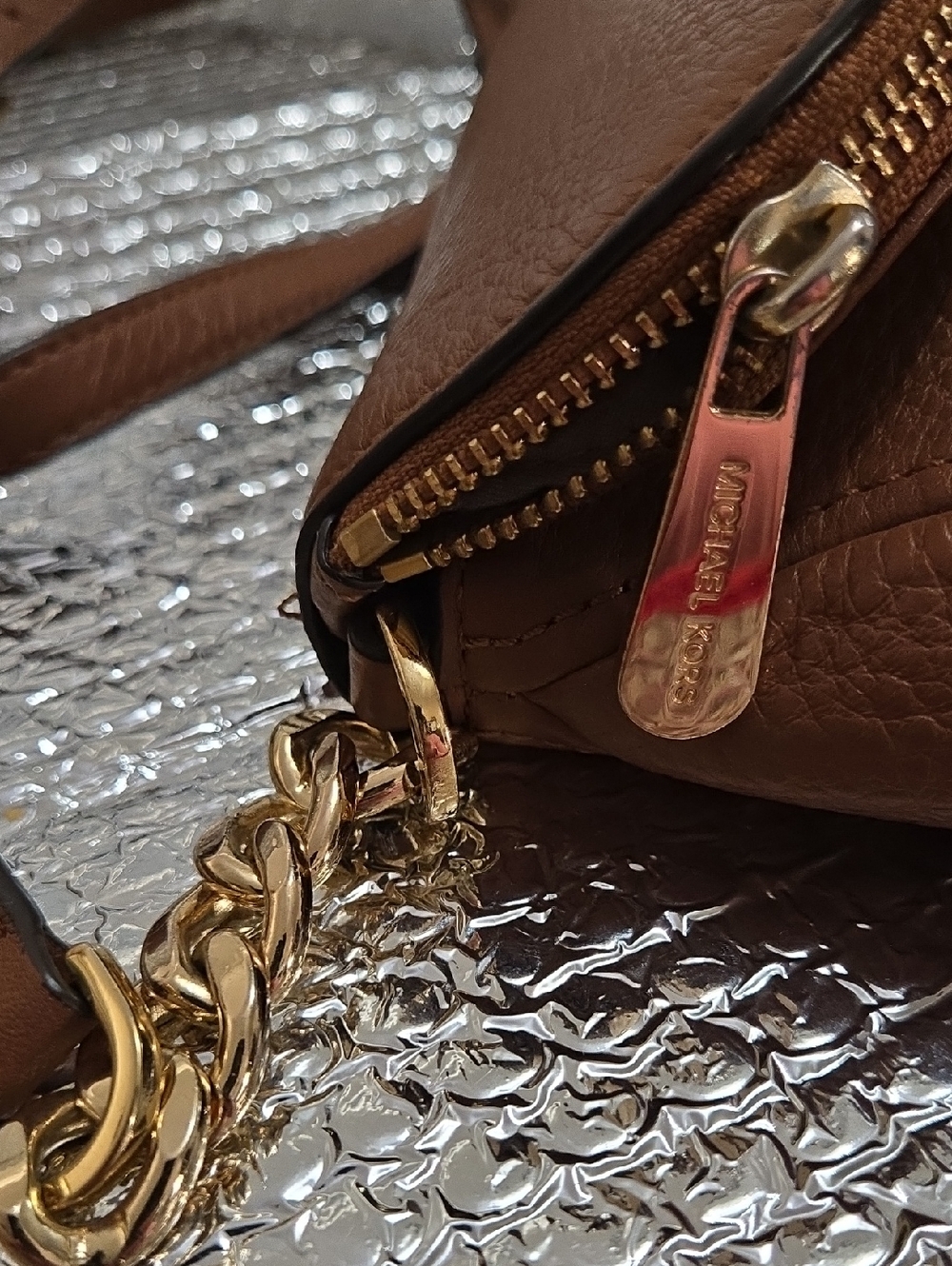 MICHAEL KORS Tan Pebbled Leather Crossbody Saddle Bag - Picture 9 of 10